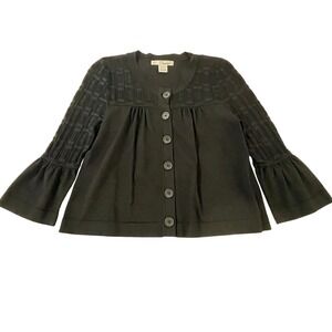 00123 - WD NY‎ Womens S Black Knit Cardigan Bell Sleeve Button Front Sweater